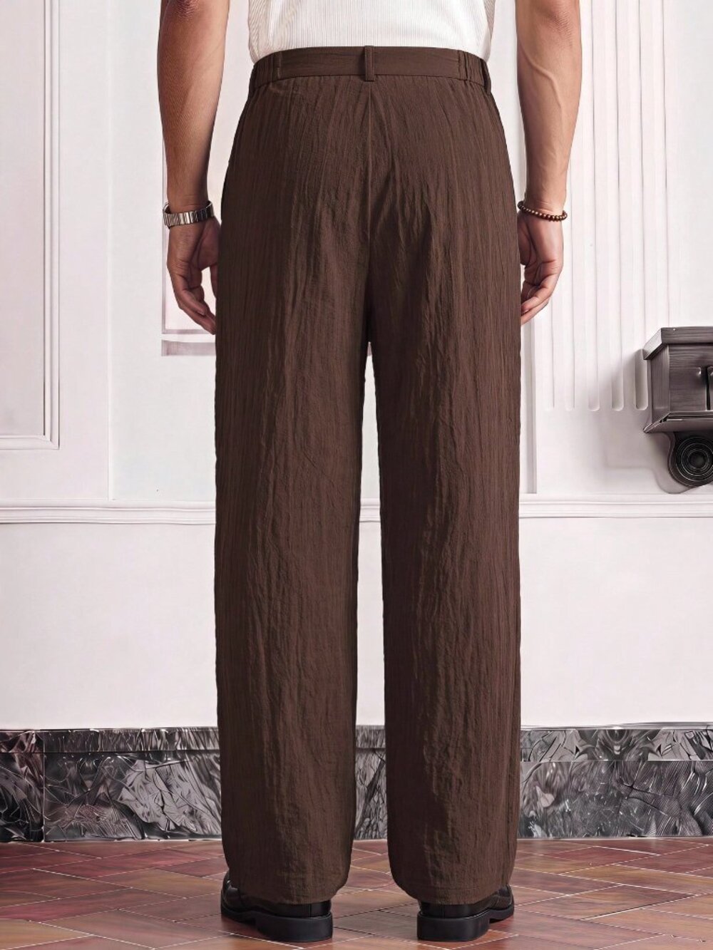 Coffee Brown Casual Men's Button Pocket Business Office Suit Pants - Picture 2 of 6